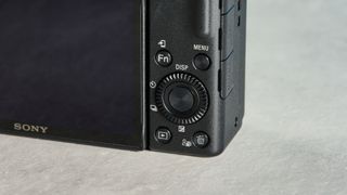 A black Sony ZV-1F compact vlogging camera