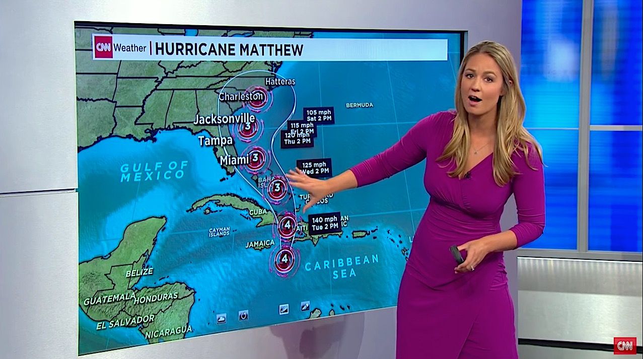 CNN shows the forecast path of Hurricane Matthew