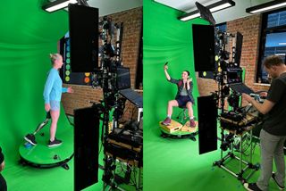 green screen with actors posing and being filmed