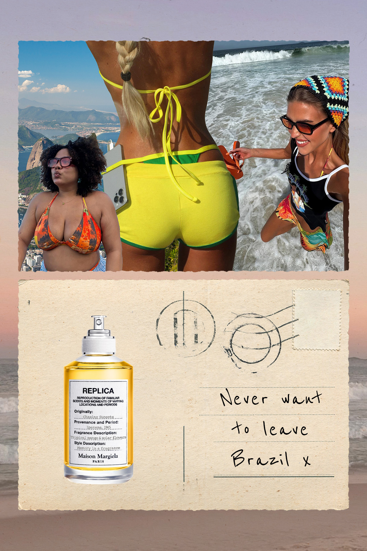Creators @anaasmood and @emilisindlev in Rio de Janeiro and a Maison Margiela Replica perfume