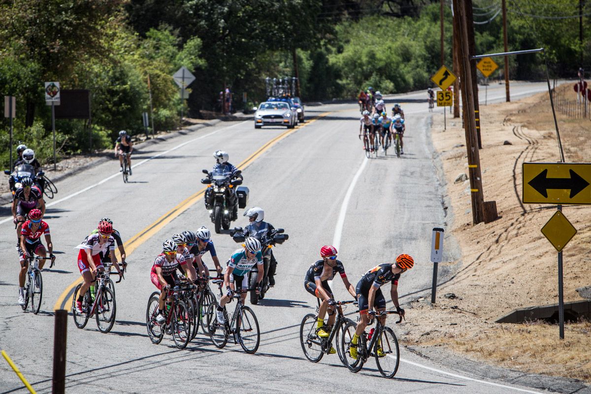 The front group gets a gap on the steep section of the final climb