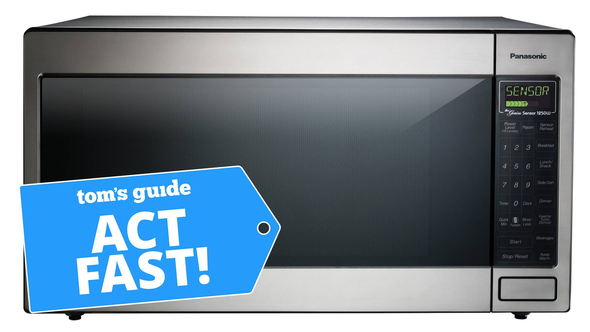 Panasonic microwave with a Tom's Guide offer label