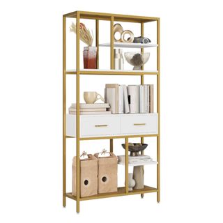 White and gold five-tier bookshelf