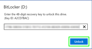 Paste the recovery key and click Unlock