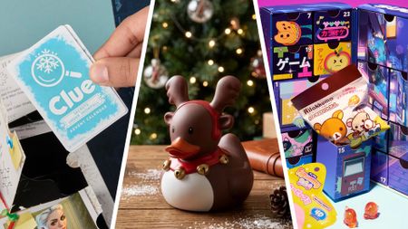 A Clue advent calendar, rubber duck styled as Rudolph and a Japan-themed advent calendar
