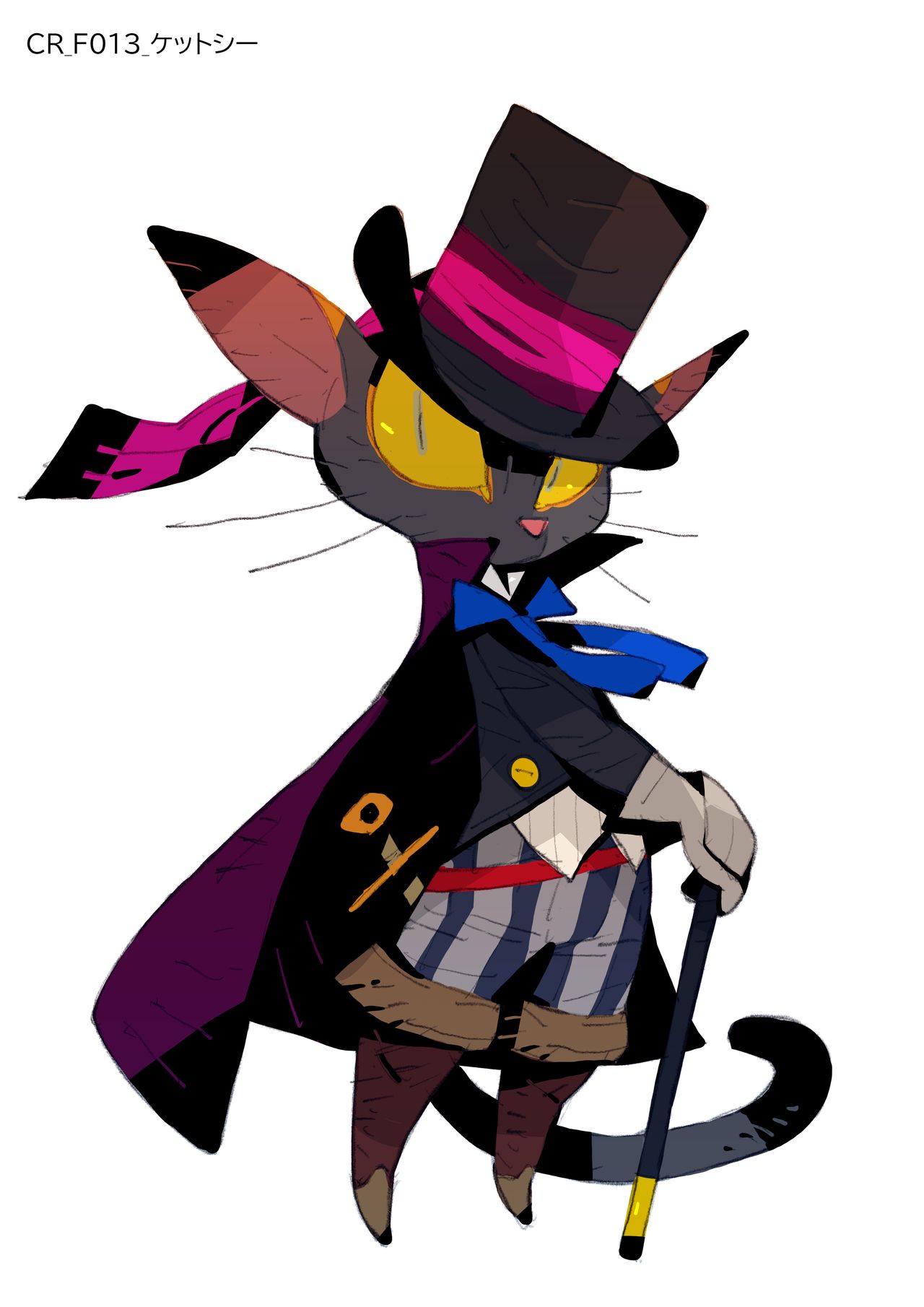 An anime like drawing of a cat in a top hat