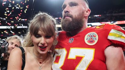 Taylor Swift and Travis Kelce celebrating Super Bowl win 