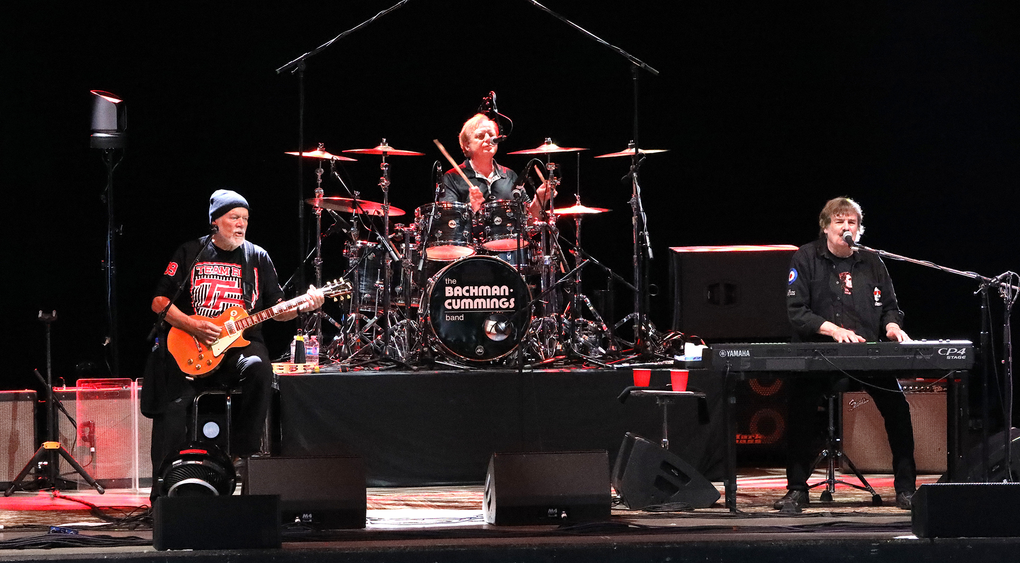 Randy Bachman and Burton Cummings perform during the Bachman Cummings Together Again tour at Budweiser Stage on July 19, 2022 in Toronto, Ontario.
