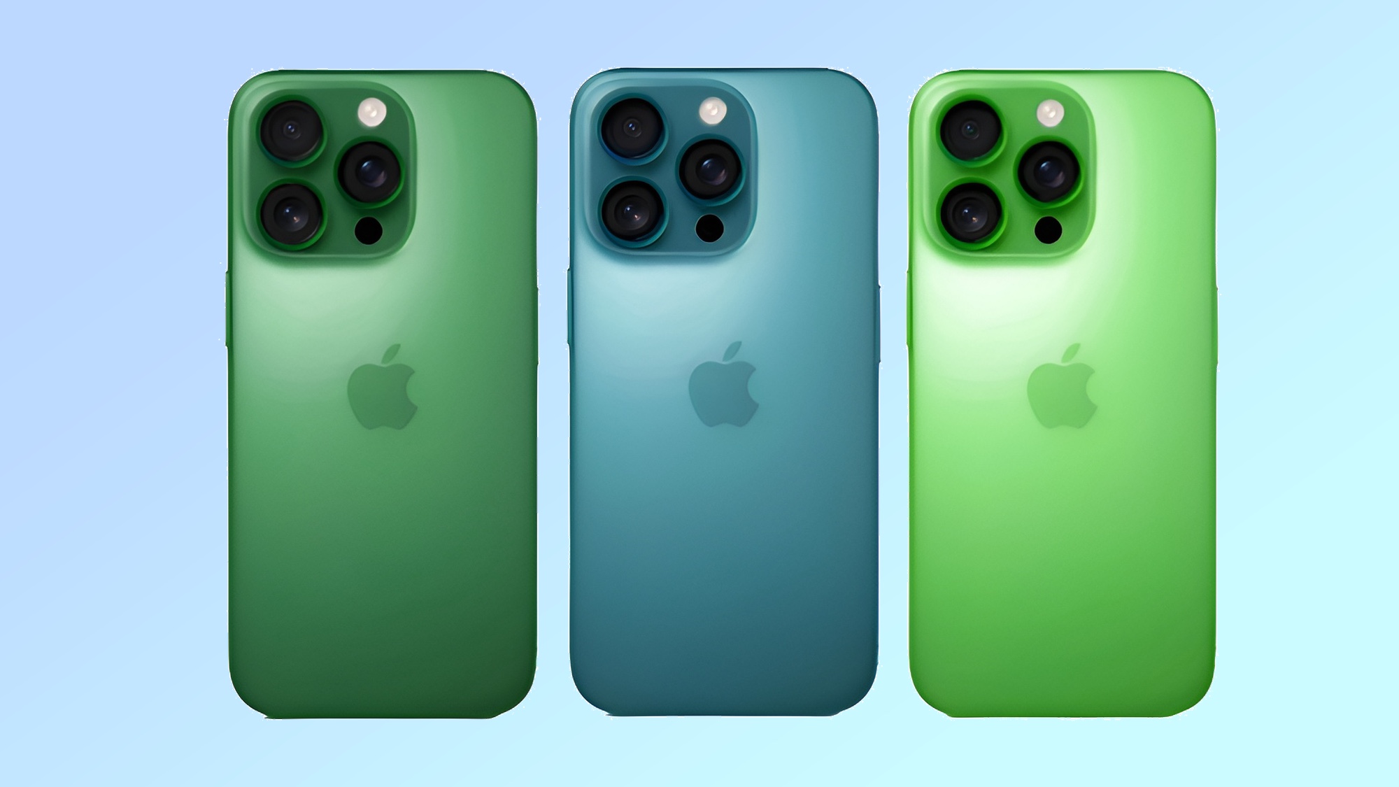 iPhone 17 rendered in teal, green, and dark green