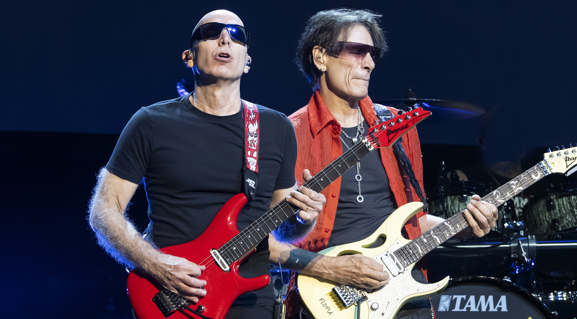 Joe Satriani and Steve Vai perform at Fox Theater on April 04, 2026 in Oakland, California. 