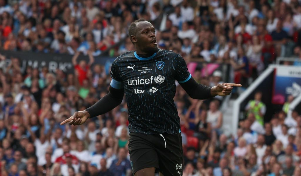 Usain Bolt during Soccer Aid for Unicef 2023 at Old Trafford on June 11, 2023 in Manchester, England.