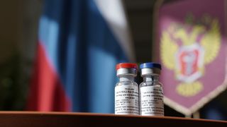 This image shows vials of Russia's COVID-19 vaccine, named "Sputnik V."