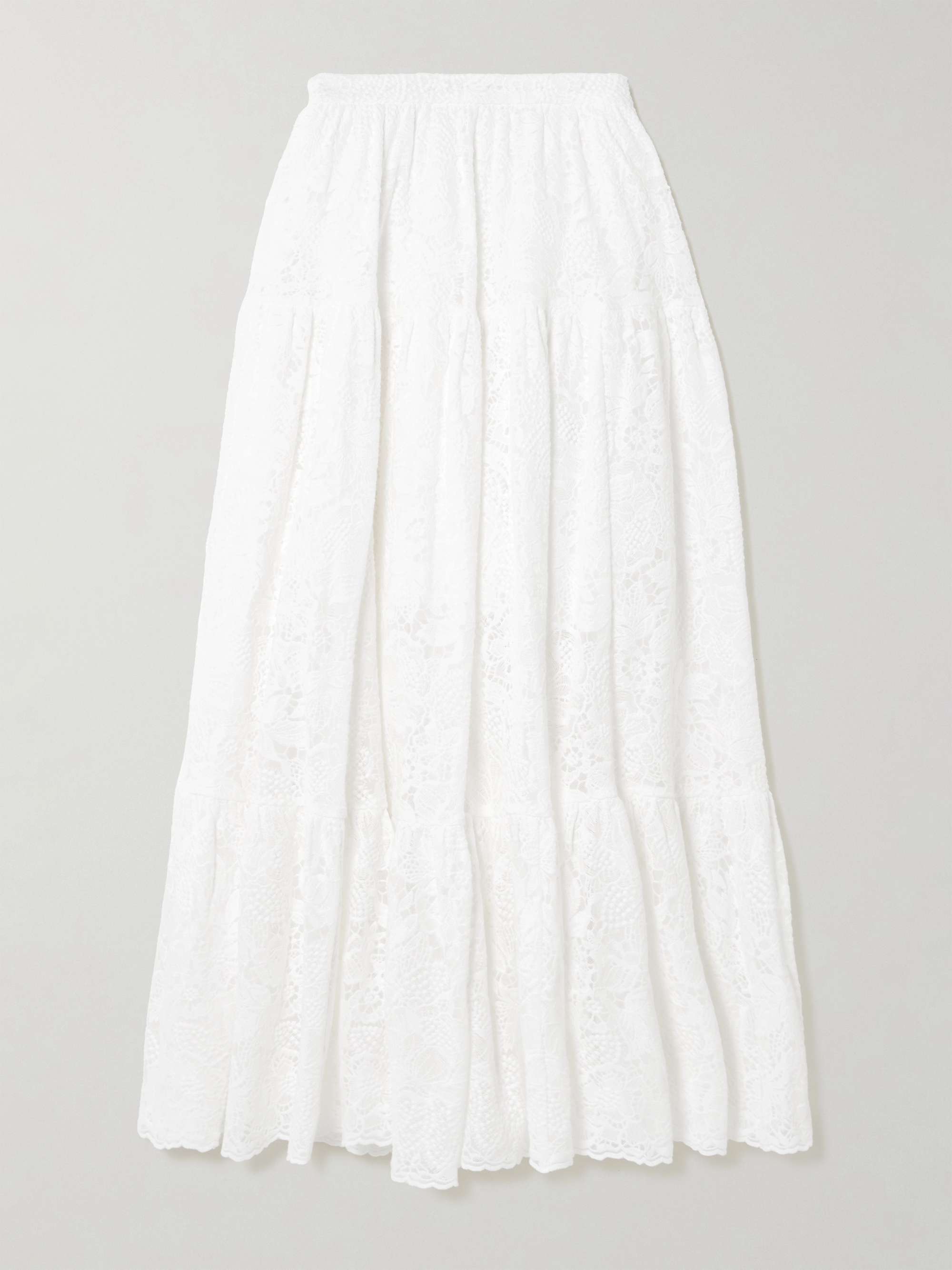 Tiered Cotton-Lace Midi Skirt