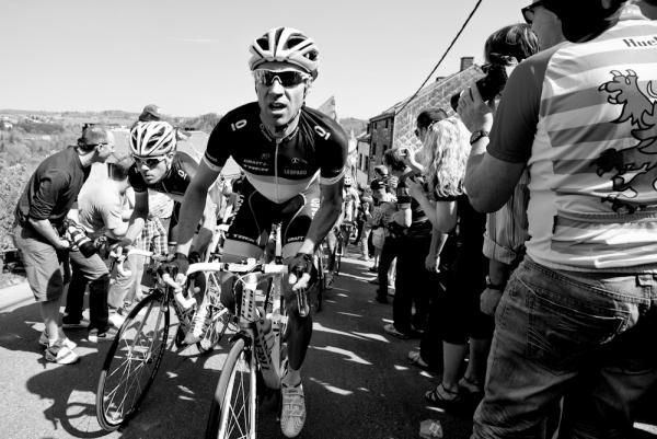 Jens Voigt and Maxime Monfort on the front during the early going of Liege-Bastogne-Liege