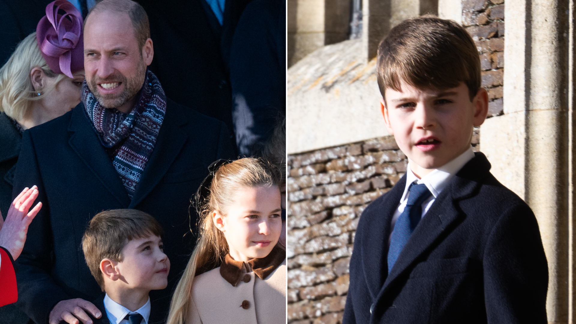 Prince Louis wears a navy suit on Christmas Day in Sandringham as he appears alongside dad Prince William and sister Princess Charlotte