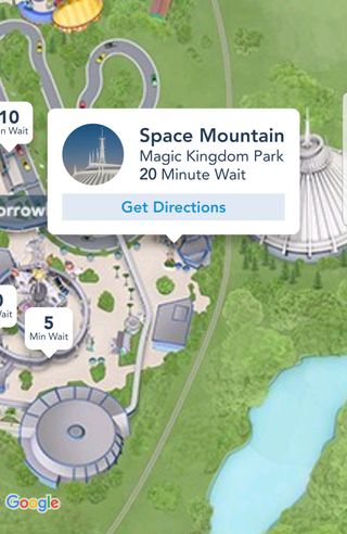 Space Mountain Wait Time from Walt Disney World app