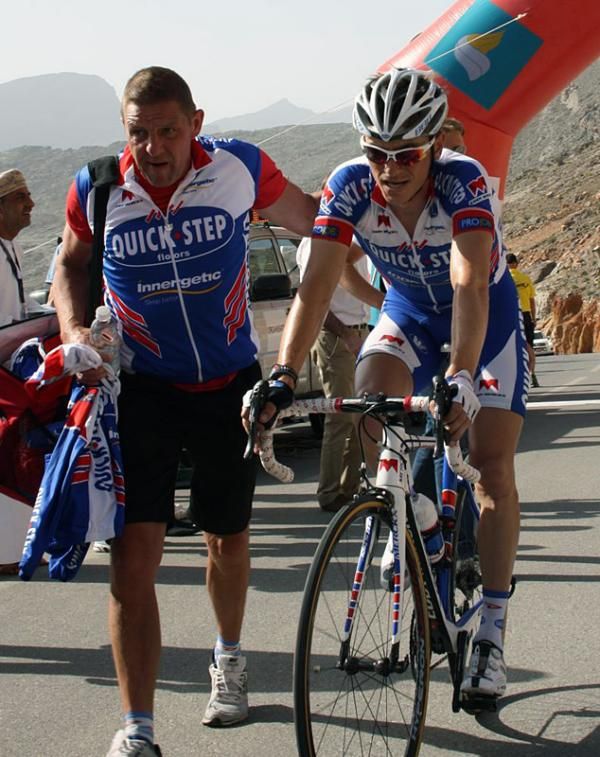 Dries Devenyns (Quick Step) gets some help after finishing third.