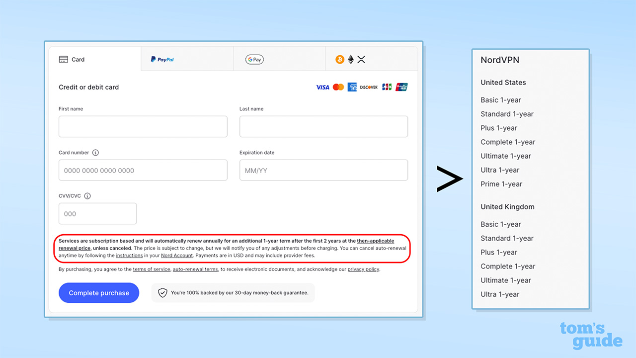 Screenshot showing NordVPN's disclaimer of its pricing increase