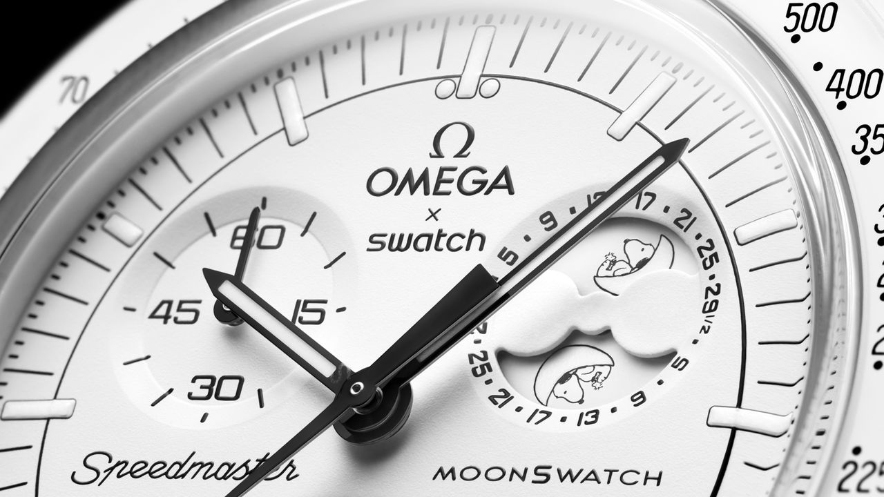 The Omega Moonswatch Snoopy up close