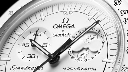 The Omega Moonswatch Snoopy up close
