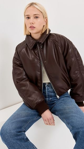 Agolde Tate Padded Faux Leather Bomber Jacket