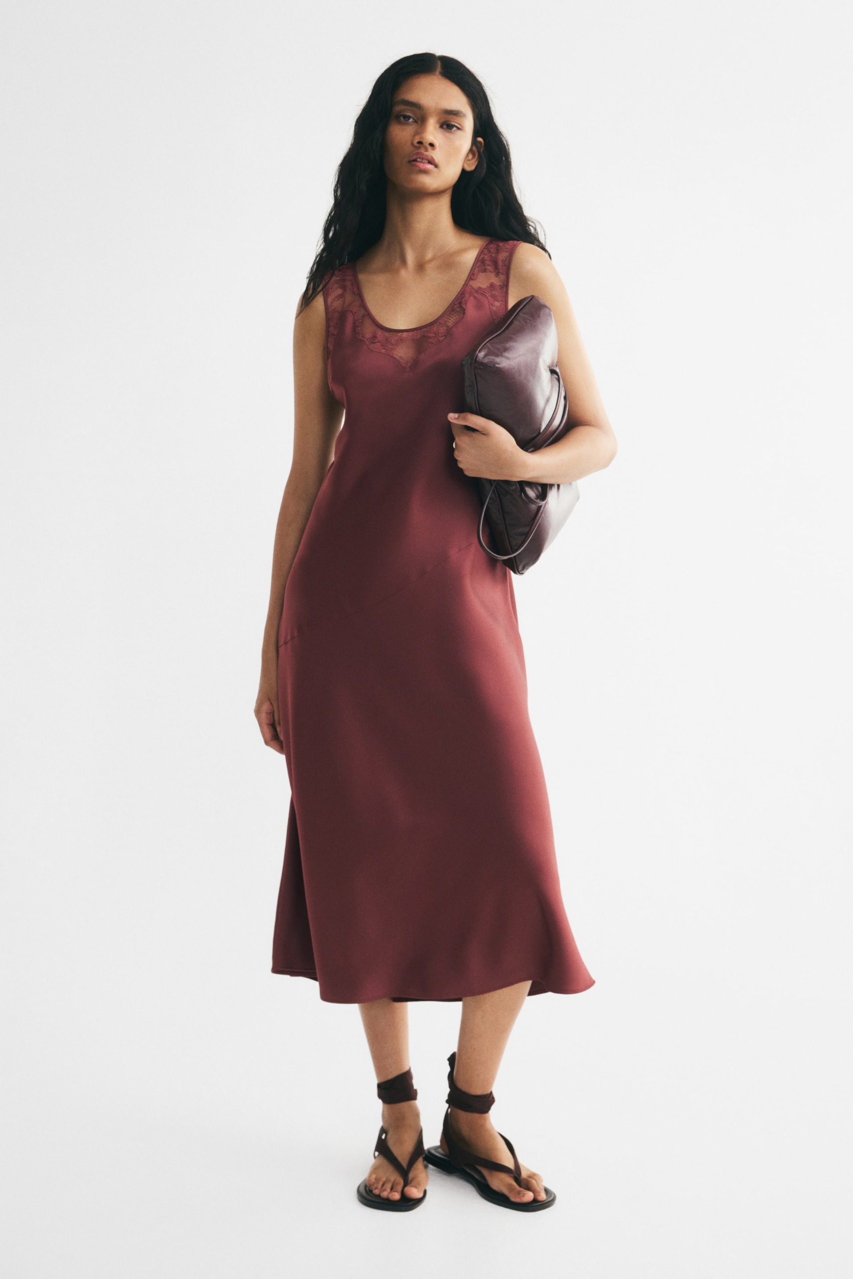 Lace-Inset Satin Dress