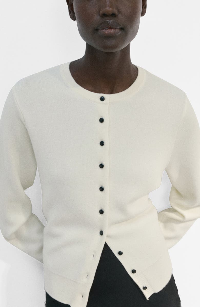 Contrast Button Crewneck Cardigan