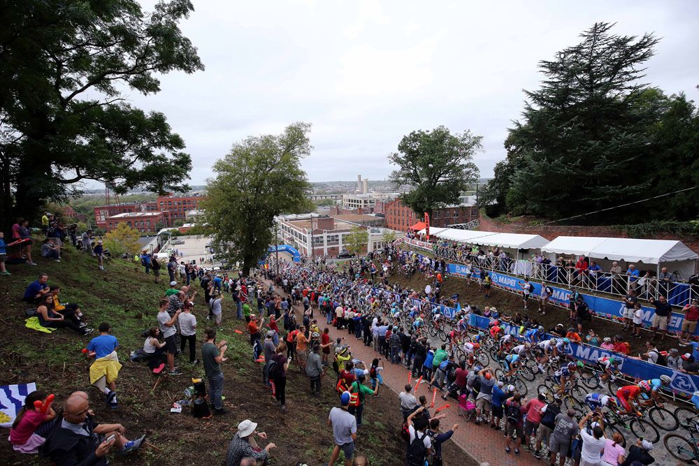 Spectators lined 23th Street Hill