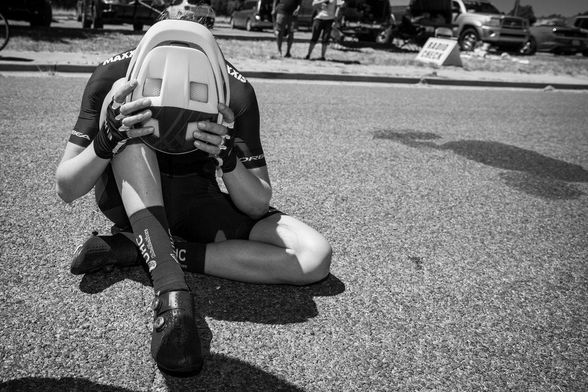 Tayler Wiles (UnitedHealthcare) tired after the long hard stage 2 at Tour of the Gila.