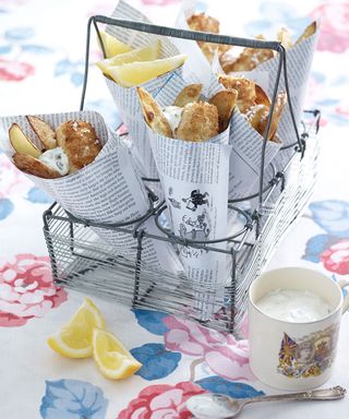 Platinum Jubilee party ideas with fish and chip wraps