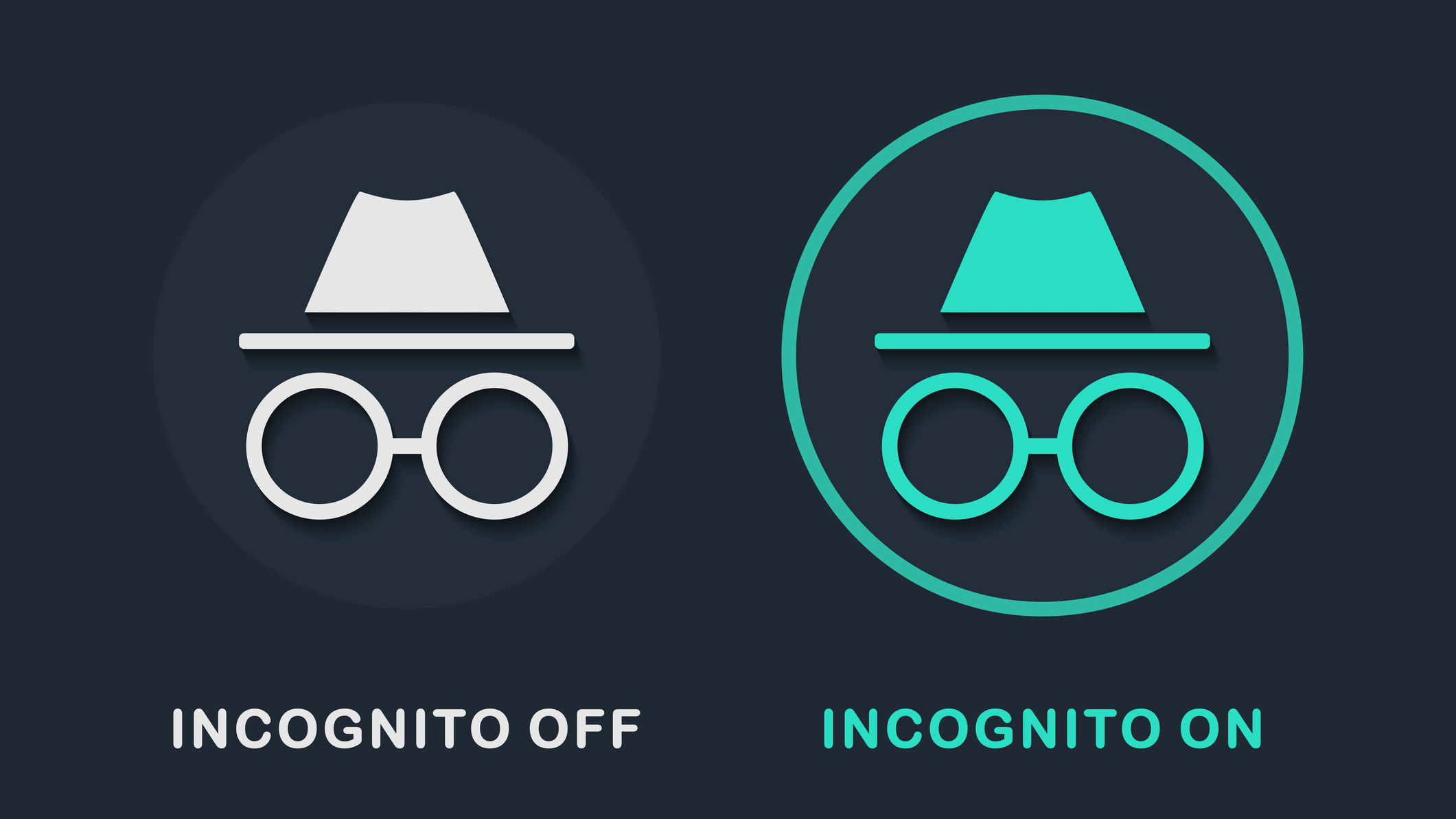 Two incognito mode logos, one switched on, one switched off.