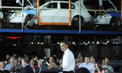 President Obama speaks to auto workers at a GM plant in Lordstown, Ohio, in 2009: Not wanting to appear partisan, GM has barred the presidential candidates from its plants.