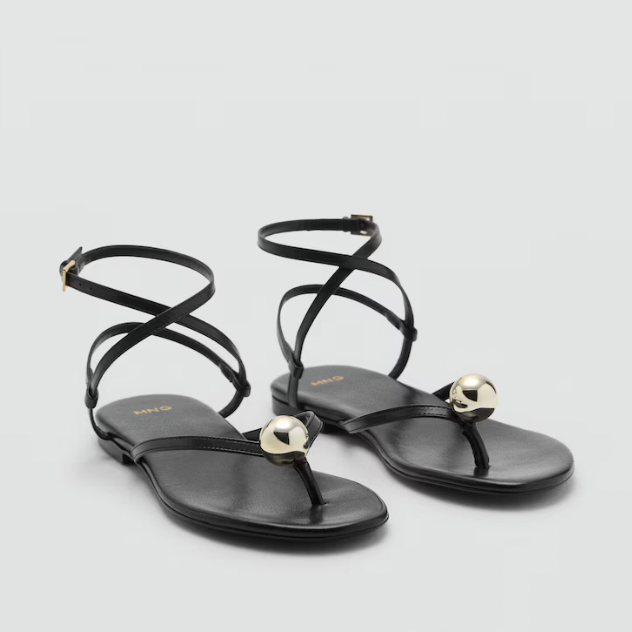 MANGO, Leather Strap Sandals With Metallic Detail - Women | Mango Usa