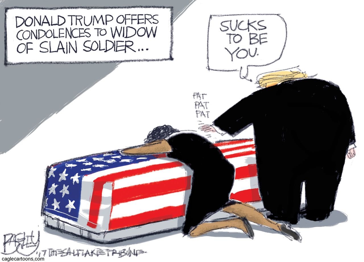 Political cartoon U.S. Trump fallen soldier