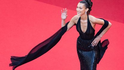 Bella Hadid wears a semi sheer halter gown at cannes