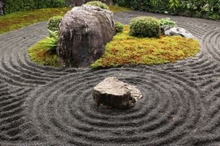 raked gravel and rocks in a Japanese Zen garden