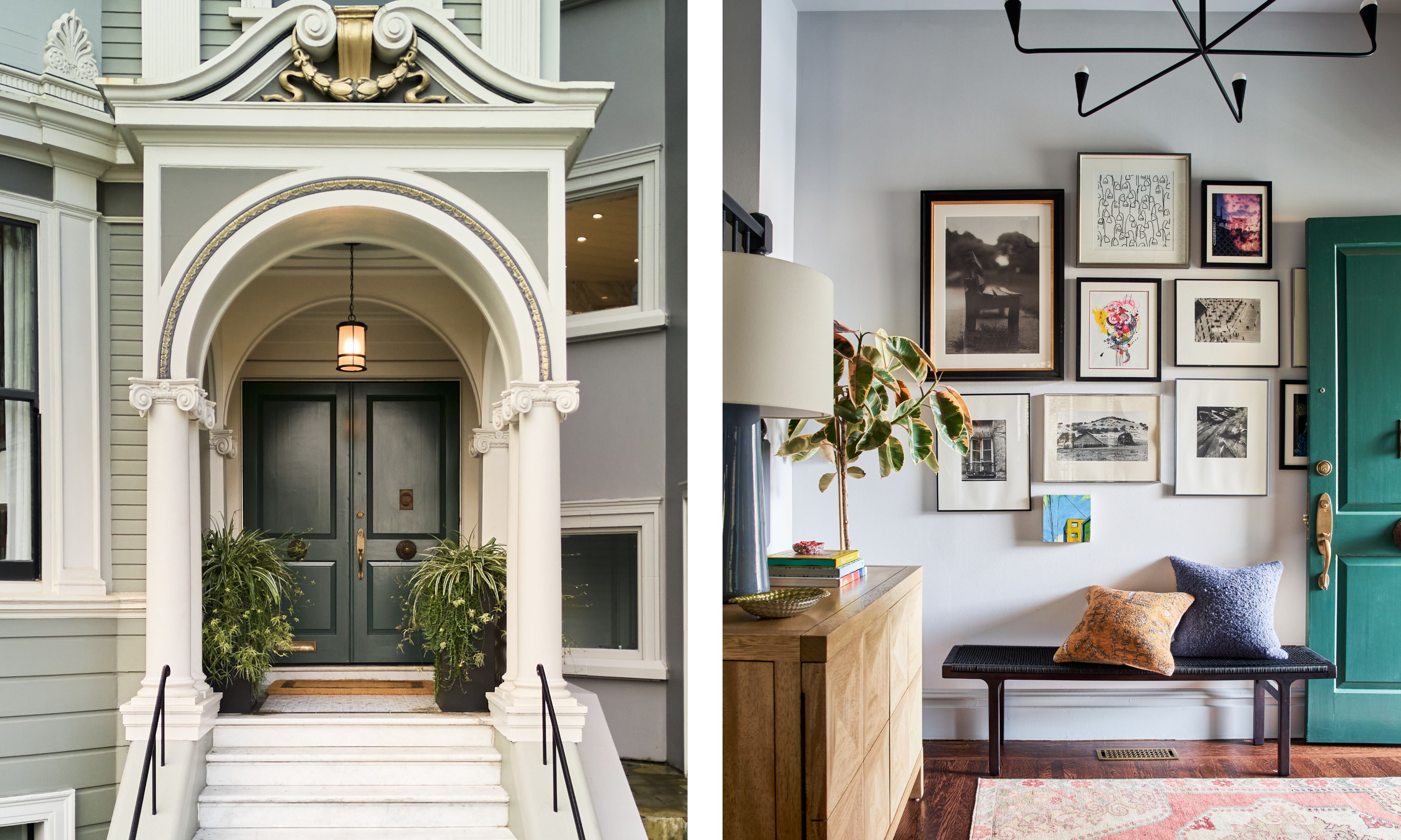 the outdoor and indoor entrance of a colorful San Francisco home reimagined by design team Studio Monroe