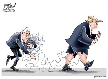 Political cartoon U.S. Donald Trump Mike Pence cleaning up