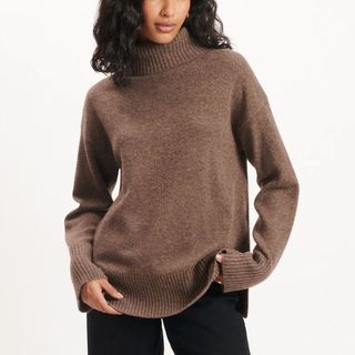 brown roll-neck knitted jumper