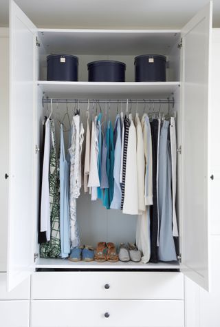 The inside of a closet that's neatly organized