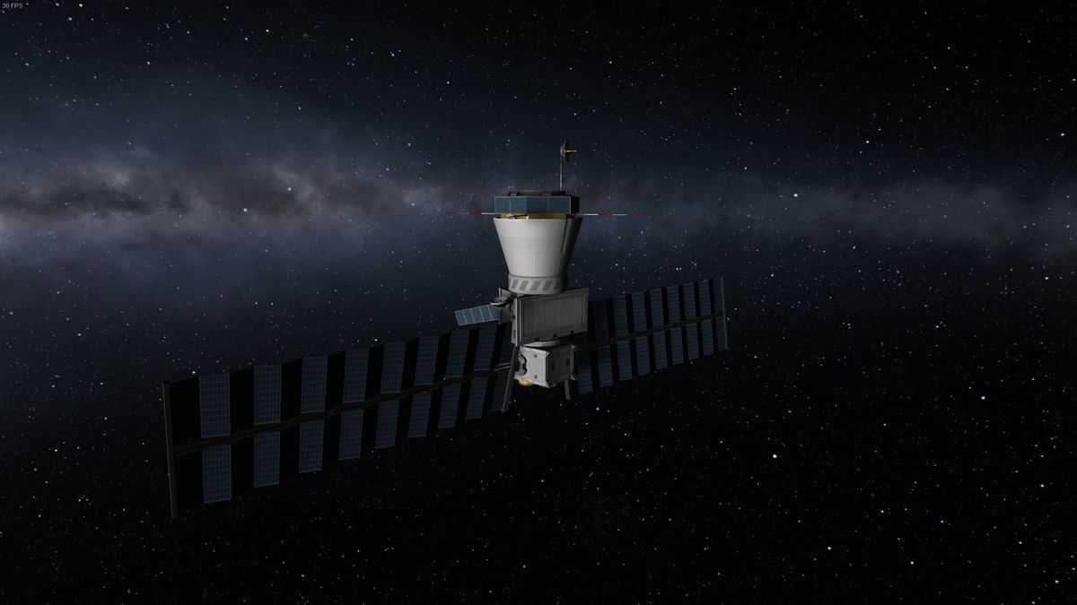 A view of the European Space Agency's Bepicolombo spacecraft for Mercury in Kerbal Space Program's Shared Horizons expansion.