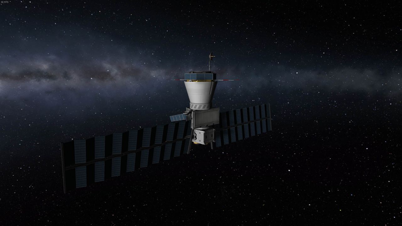 A view of the European Space Agency's Bepicolombo spacecraft for Mercury in Kerbal Space Program's Shared Horizons expansion.