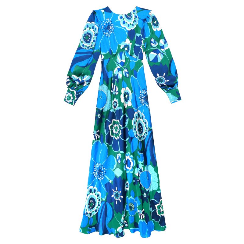 Eva Mendes' blue floral maxi dress from Rixo