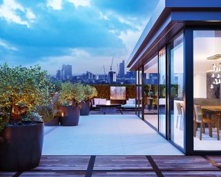 roof garden with decked area, lighting and seats