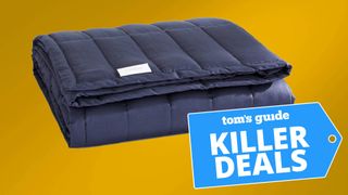 A Casper weighted blanket on a yellow background, with the "Tom's Guide killer deals" tag overlaid