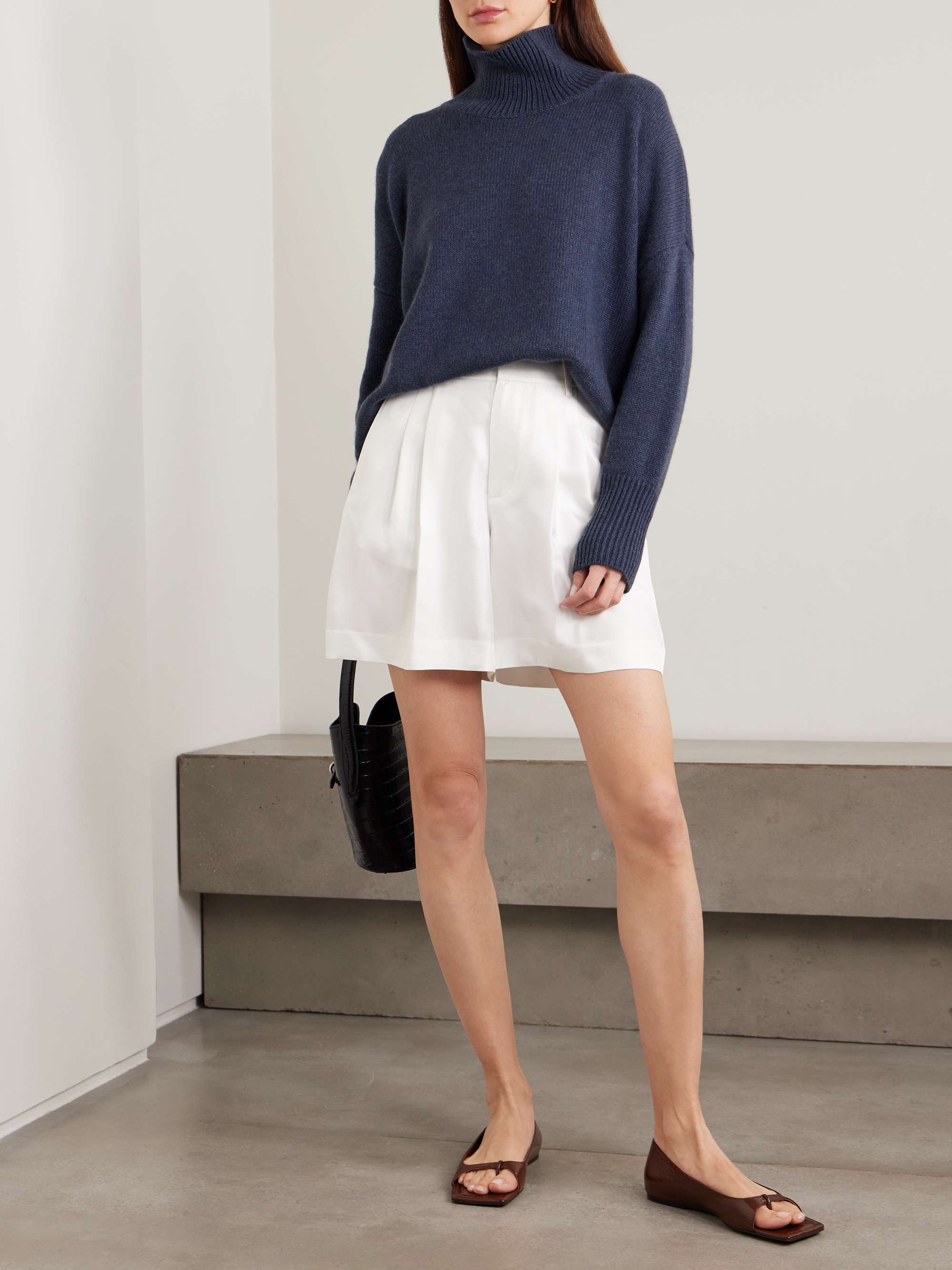 Pleated Silk-Twill Shorts