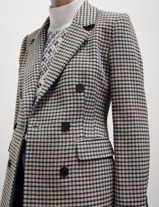 Tweed Tailored Houndstooth Blazer With Wool