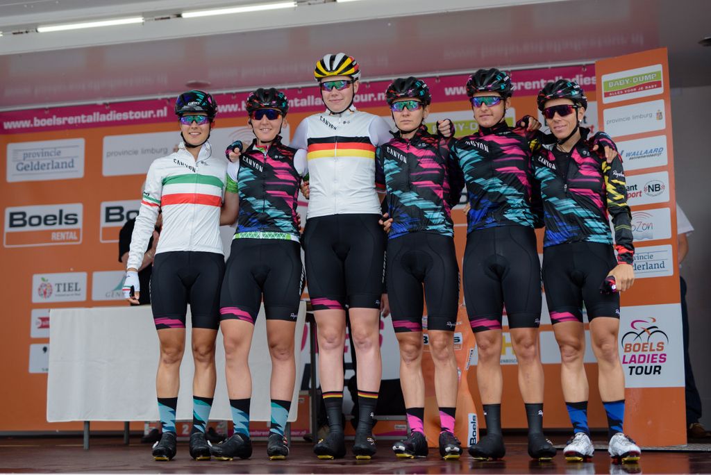 The Canyon SRAM team are presented to the crowd