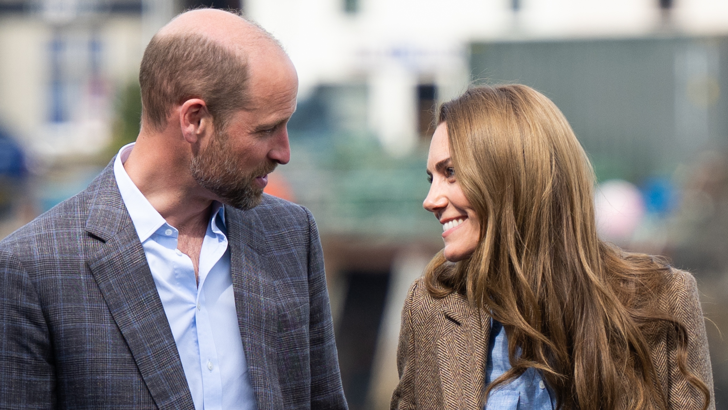 Prince William and Catherine, Princess of Wales beam at each other as they visit a local market on April 29, 2025