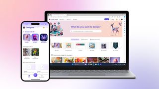 Microsoft Designer on mobile and a laptop